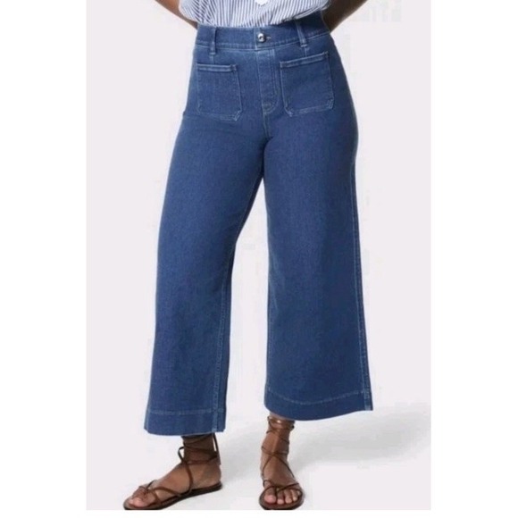 SPANX Denim - Spanx Air Essential Wide Leg High Rise Patch Pocket Jeans Pull-On Size M Stretch
